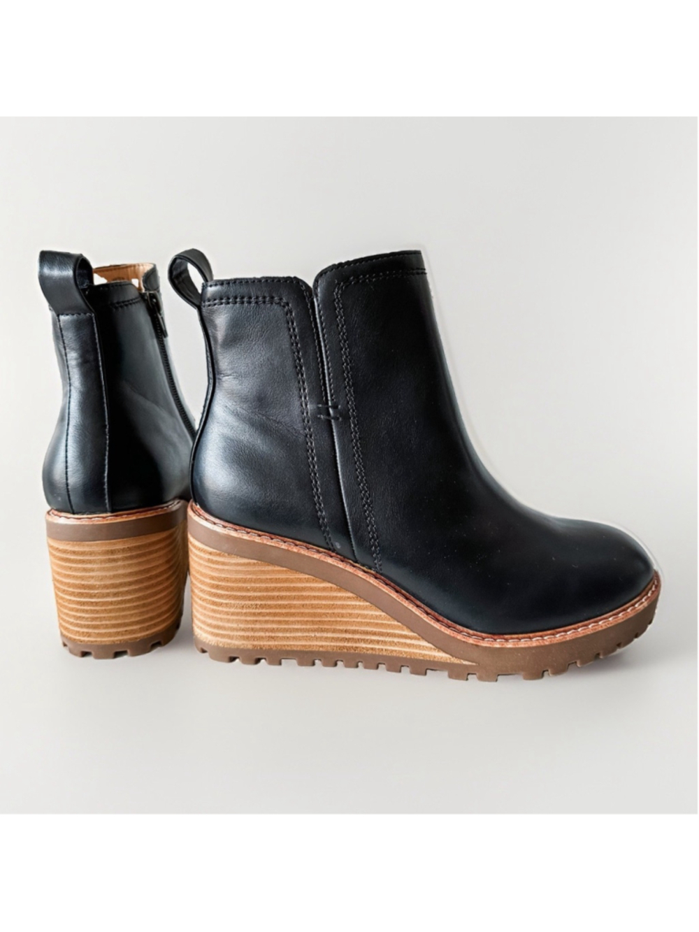 Yellow Box Arten Black Wedge Ankle Boots Women’s Size 10 Zip Platform Lug Sole